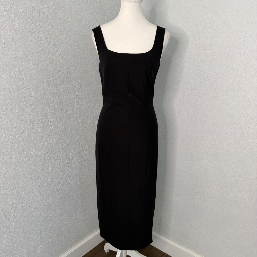 Christian Lacroix Black Square Neck Sleeveless Sheath Midi Dress‎ Womens XS